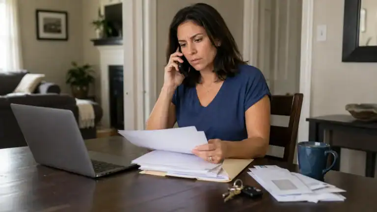 Woman calling an attorney about a Chapter 7 bankruptcy emergency at home