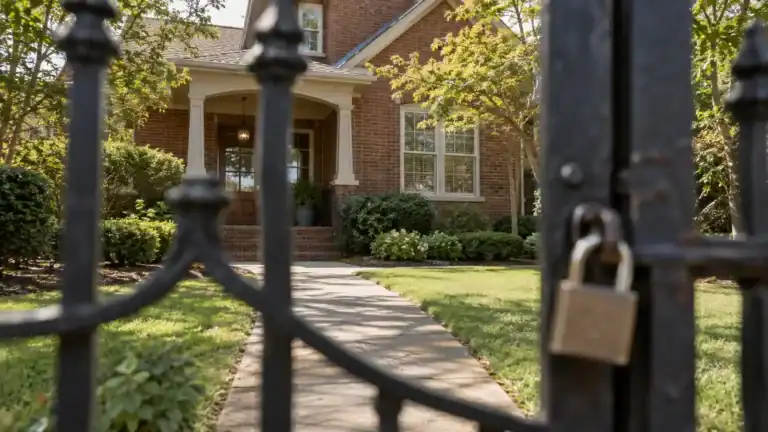 Locked gate at a Kentucky home symbolizing an IRS tax lien after bankruptcy